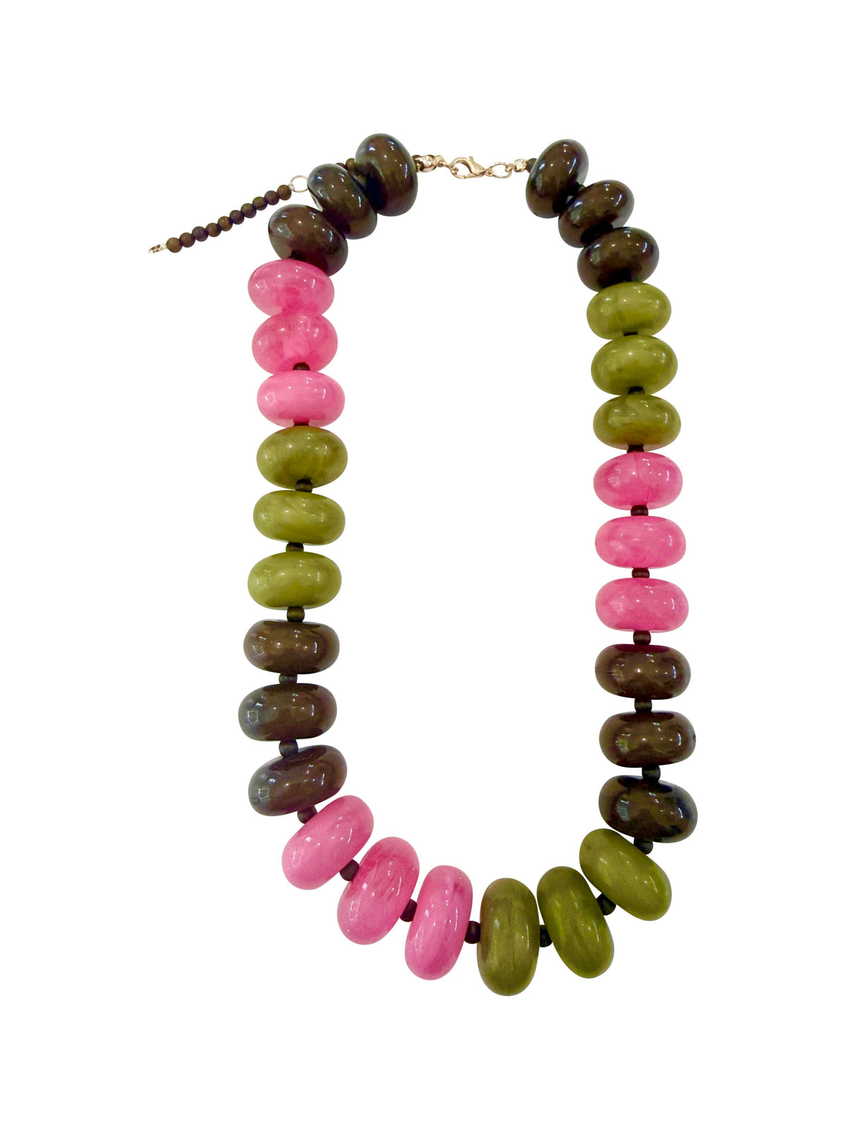 Chunky Beaded Necklace- Pink Brown Mix