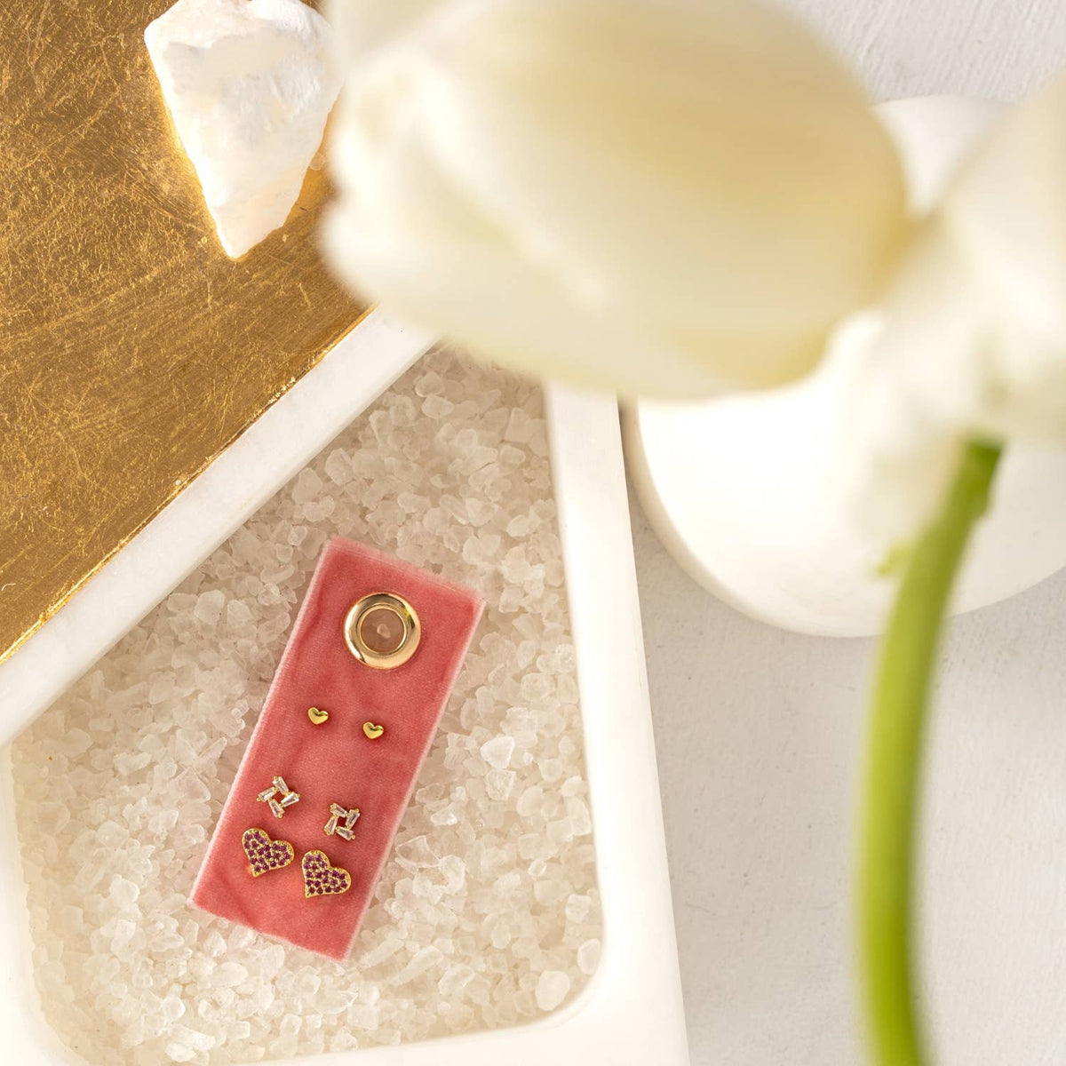 Pink Pavé Heart Velvet earring set