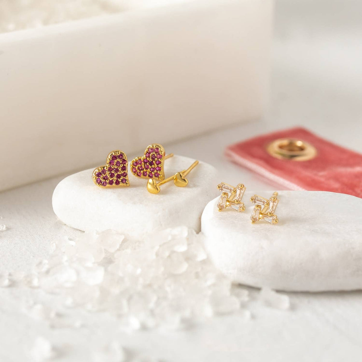 Pink Pavé Heart Velvet earring set