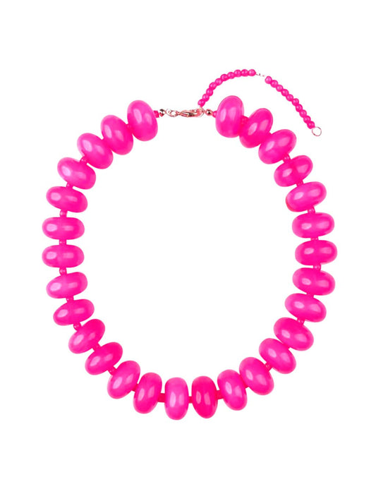Chunky Beaded Necklace- Hot Pink