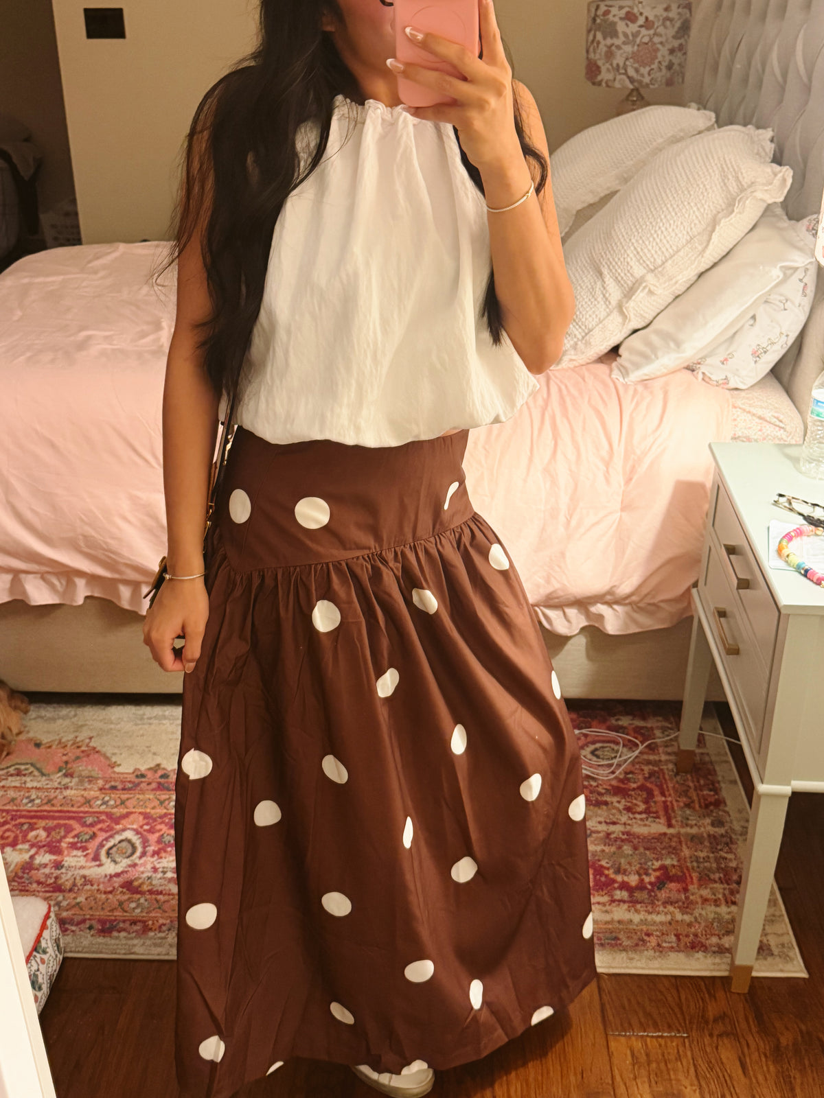 Polka Dot Gathered Maxi Skirt
