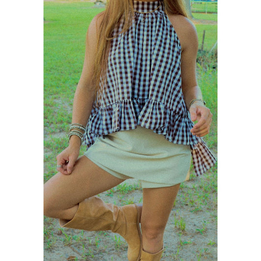 Cream Leather Front Wrap Skort
