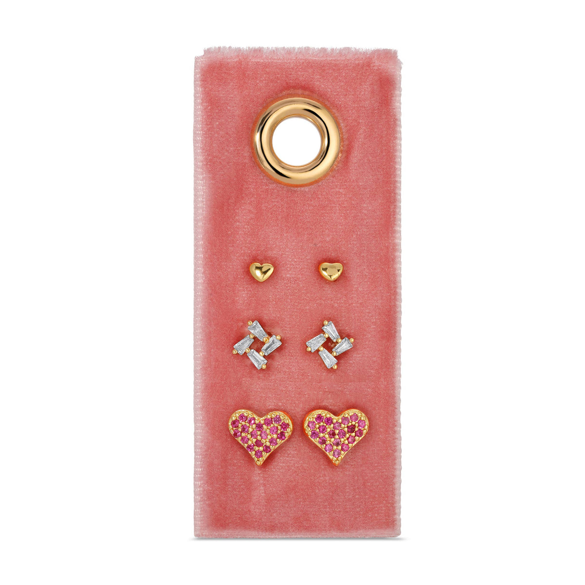 Pink Pavé Heart Velvet earring set