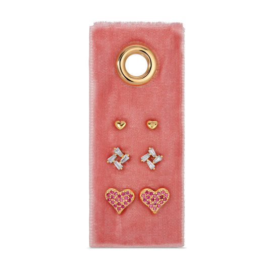 Pink Pavé Heart Velvet earring set