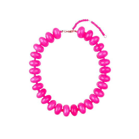 Chunky Beaded Necklace - Hot Pink