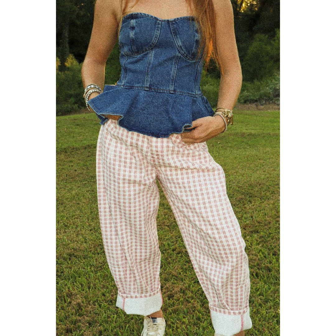 Mini Checker Barrel Pants