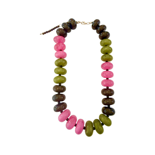 Chunky Beaded Necklace - Pink Brown Mix